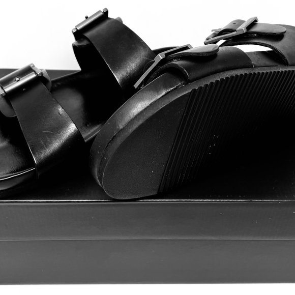 Bloomingdale's Men's Store Devin Black Leather Men's Slides Sandals - Picture 3 of 3